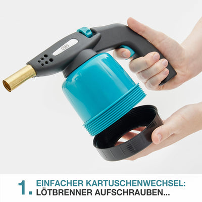 TOM Gas-Lötbrenner im Set – 1300°C – Lötlampe zum Weich- oder Hartlöten – Piezozündung – Bunsenbrenner Gasbrenner (Lötbrenner)