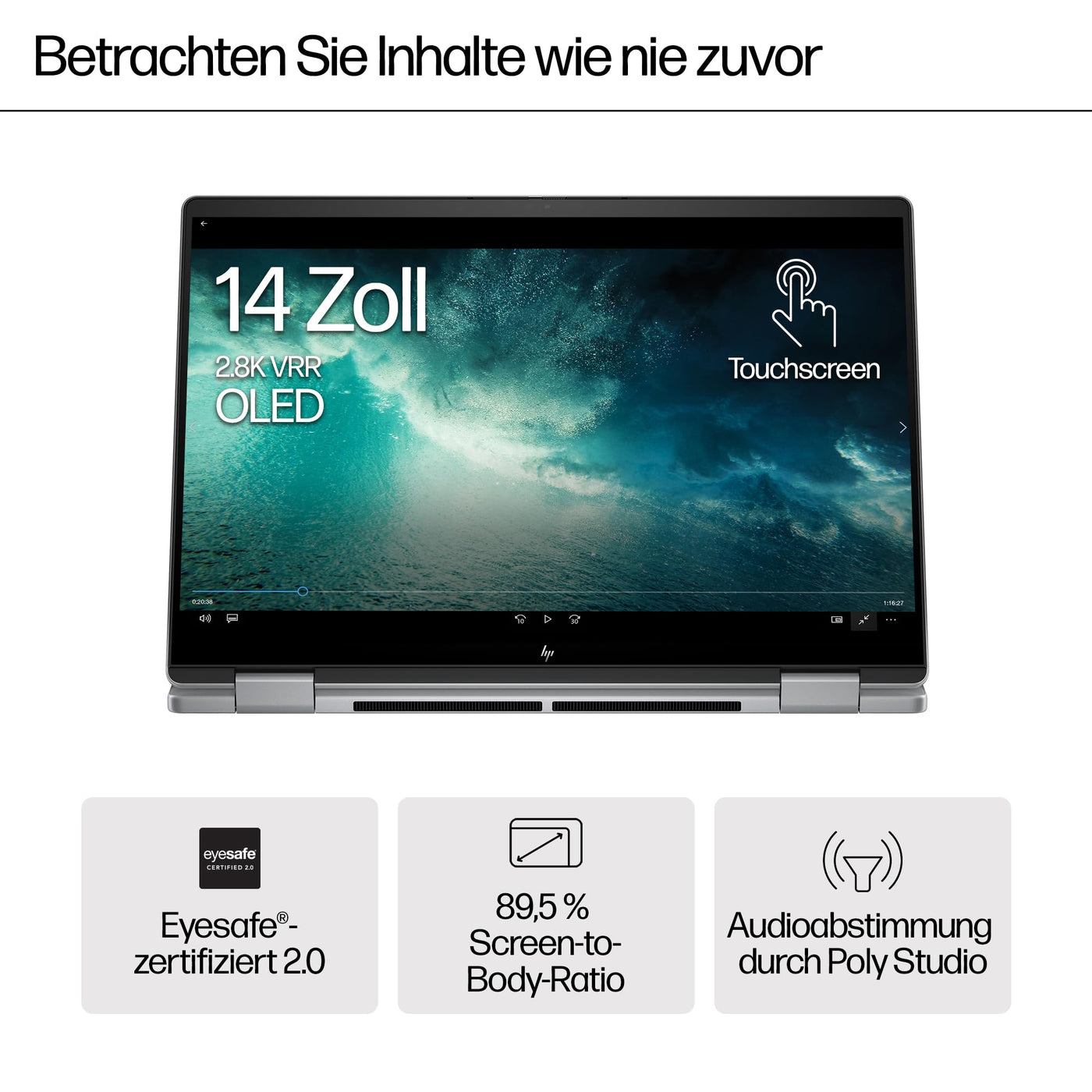 HP Envy x360 2-in-1 Convertible Laptop | AMD Ryzen 5 8640HS | KI optimiert | 14" 2.8K OLED Touch Display | 16GB RAM | 512GB SSD | ‎AMD Radeon Graphics | QWERTZ | Copilot Key | Windows 11 Home | Silber