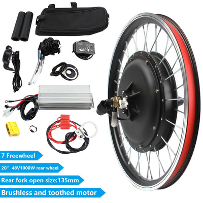 Donened - 20" Ebike Umbausatz, E-Bike Hinterrad Umbausatz Kit mit LED-Anzeige, 48V 1000W 43KM/H Elektrofahrrad Umbausatz, Ebike Conversion Kit