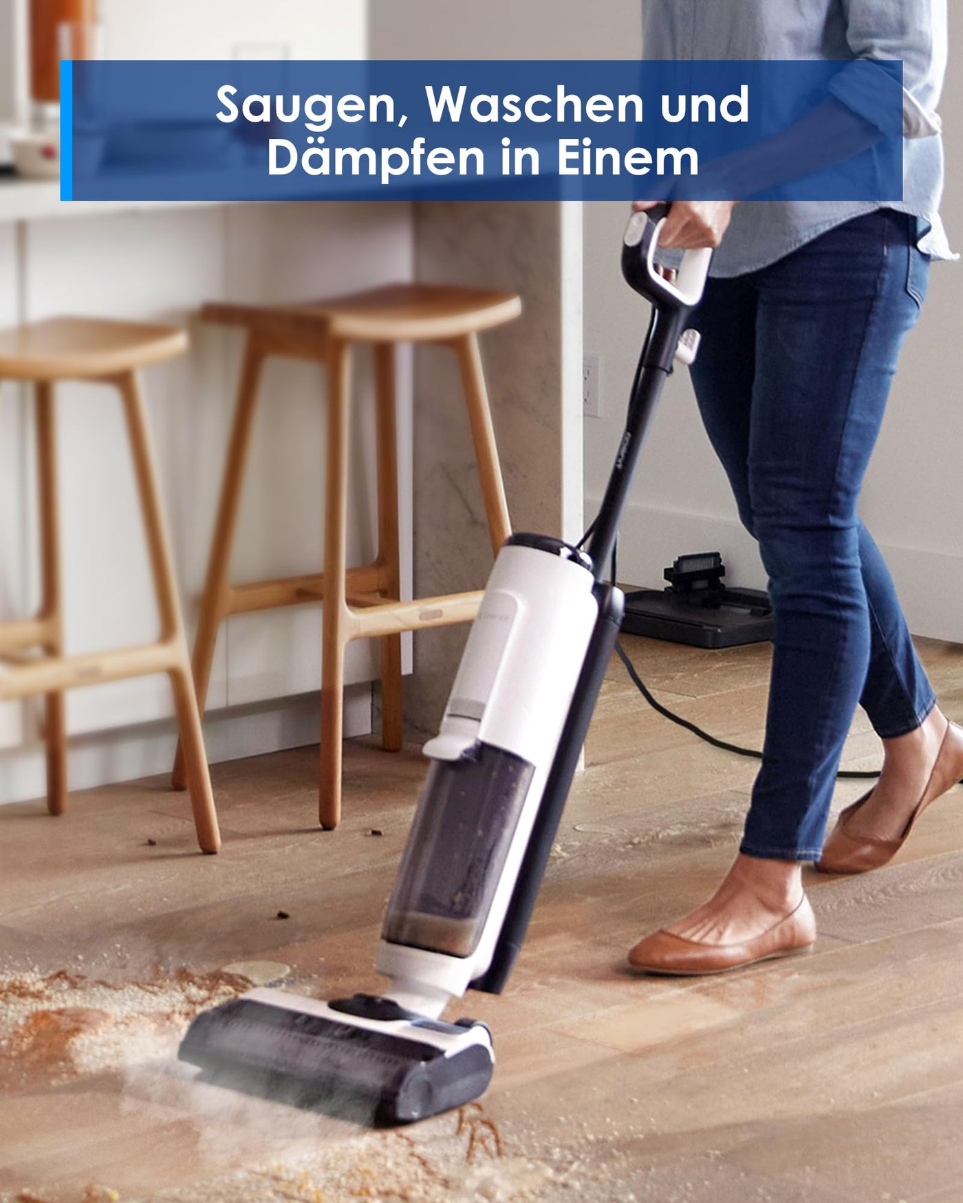 Tineco Floor ONE S5 STEAM Smart Nass-Trocken-Staubsauger, Nass Trockensauger mit LED Anzeige iLoop Selbstreinigung Wischsauger Dampfreiniger für Hartböden, Klebrige Verschmutzungen