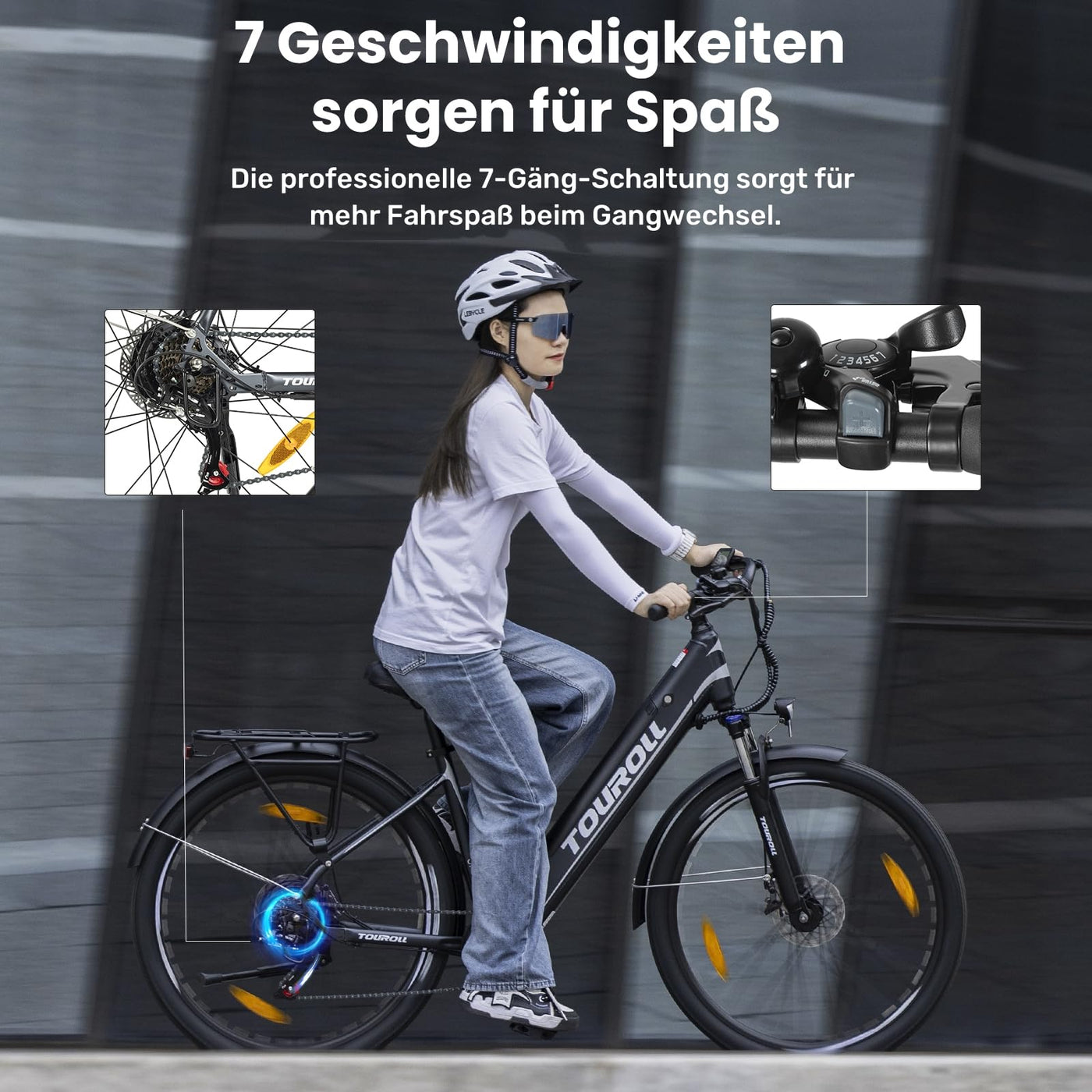 Touroll 27,5 Zoll E Bike, Elektrofahrrad E-Bike Herren Damen mit 36V 15.6Ah 561.6Wh Akku, Bis zu 100KM, 250W Motor, E-Fahrrad mit 7-Gang-Getriebe, Pedelec Citybike EBike für Trekking J1 ST