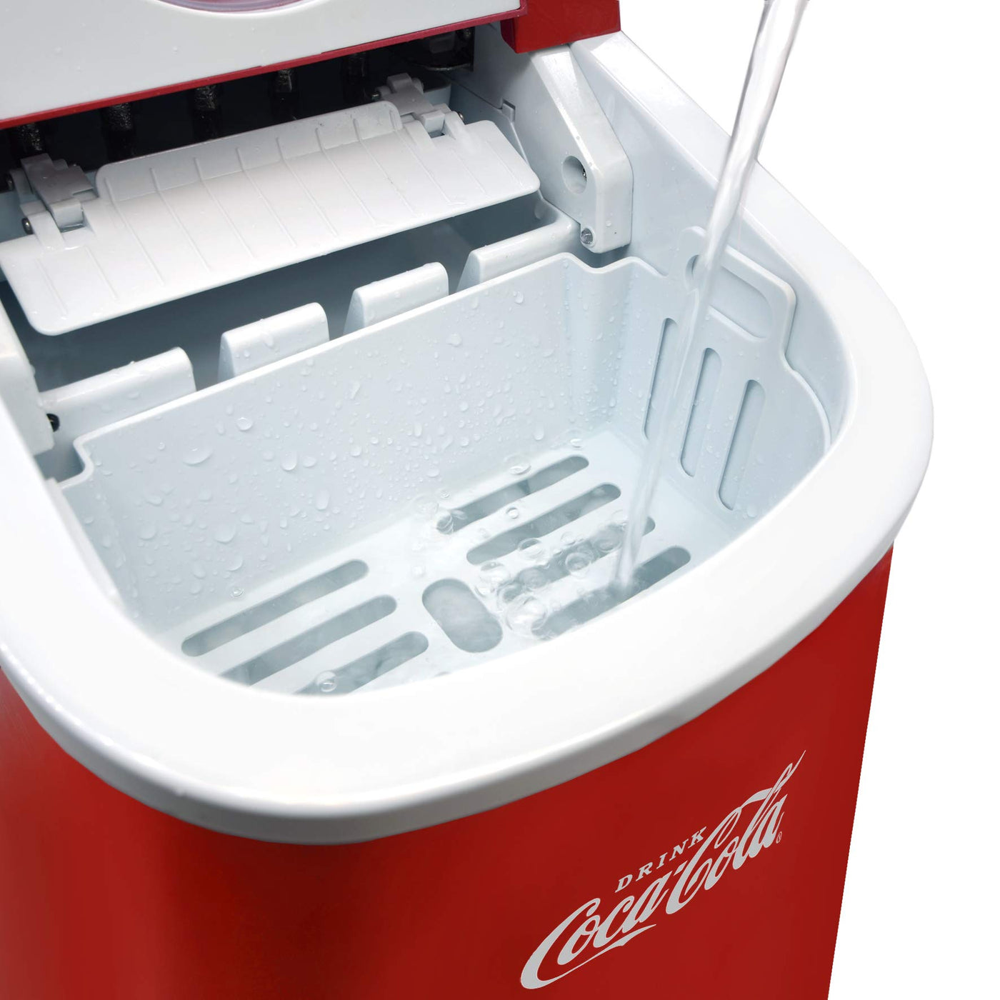 Salco Coca Cola Eiswürfelmaschine – Kompakter Eiswürfelbereiter mit 2 Eiswürfelgrößen, 12 kg Eis in 24 Stunden, Automatische Warnfunktion, Ice Maker Retro-Design in Rot