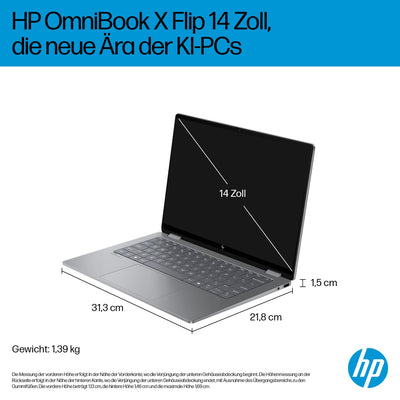 HP OmniBook X Flip 2in1 Next Gen AI Laptop| AMD Ryzen AI 7 350 (8C) | dedizierte NPU für KI | 50 NPU Tops | Copilot+ PC | 14" 3K 2880x1800 OLED-Touchscreen | 16GB | 1TB SSD | Win11 | QWERTZ | Silber