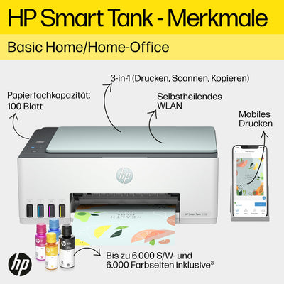 HP Smart Tank 5108 3-in-1 Multifunktionsdrucker (WLAN; Mobiles Drucken) – 3 Jahre Tinte inklusive, 3 Jahre Garantie, großer Tintentank, hohe Reichweite, Drucken in hoher Qualität
