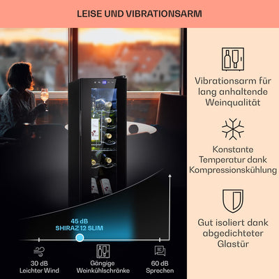 Klarstein Weinkühlschrank, 1 Zonen Getränkekühlschrank Klein, Kleiner Weinschrank 32L, Wein-Kühlschrank Klein mit Glastür, Indoor/Outdoor Flaschenkühlschrank, Wine Fridge 5-18°C, 12 Flaschen