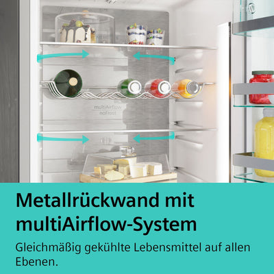 SIEMENS KG39NAIAT Stand-Kühl-Gefrier-Kombination iQ500, freistehende Kühlkombination mit Gefrierbereich unten 203x60 cm, 260L Kühlen, 103L Gefrieren, NoFrost, hyperFresh, bottleCooler, Edelstahl