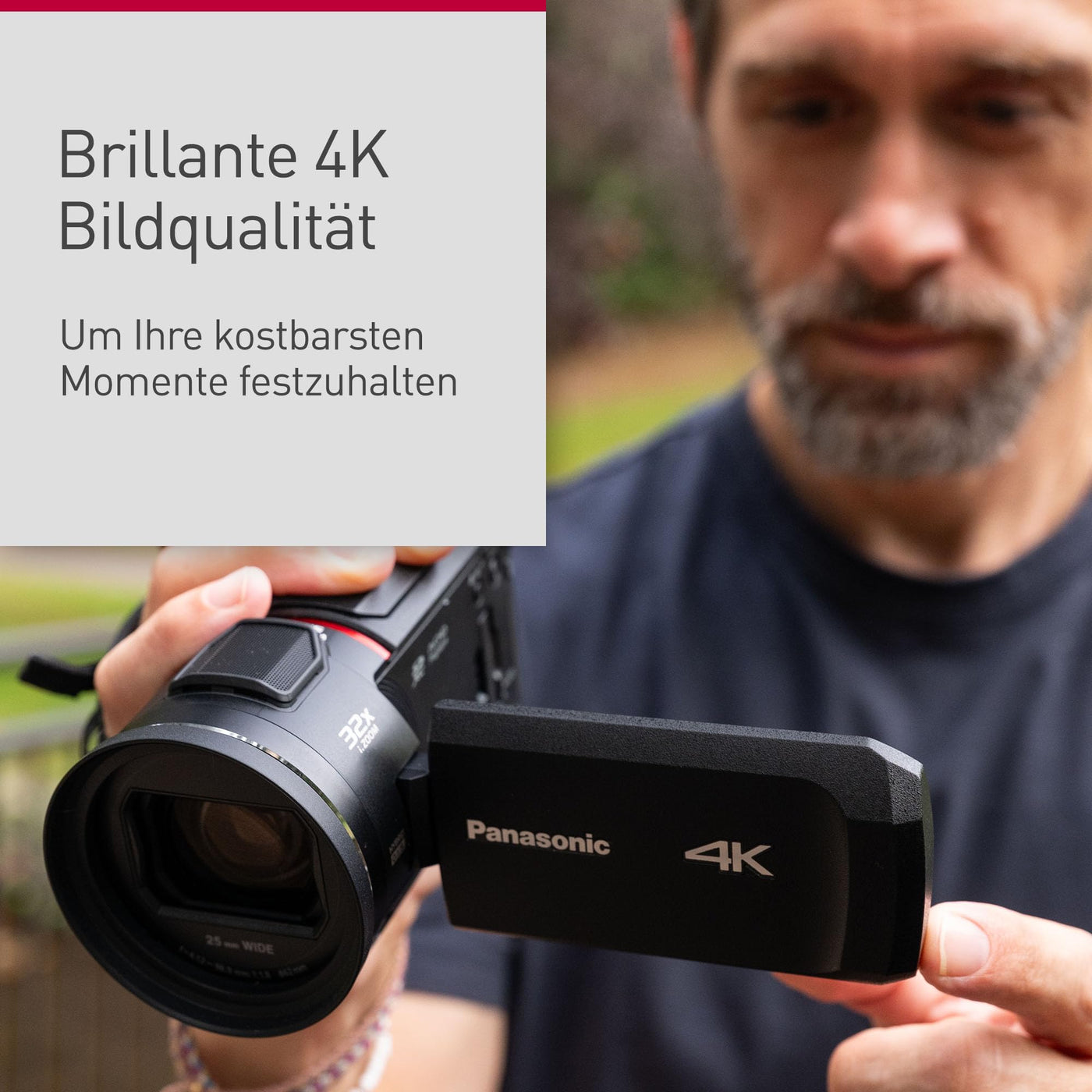 Panasonic HC-VX3E-K 4K-Camcorder, 4K-Video (25p), 25-mm-F1.8-Weitwinkelobjektiv, 24-facher optischer Zoom, Hybrid OIS+, HDR, Zoom-Mikrofon, Touchscreen, kreative Funktionen, Schwarz