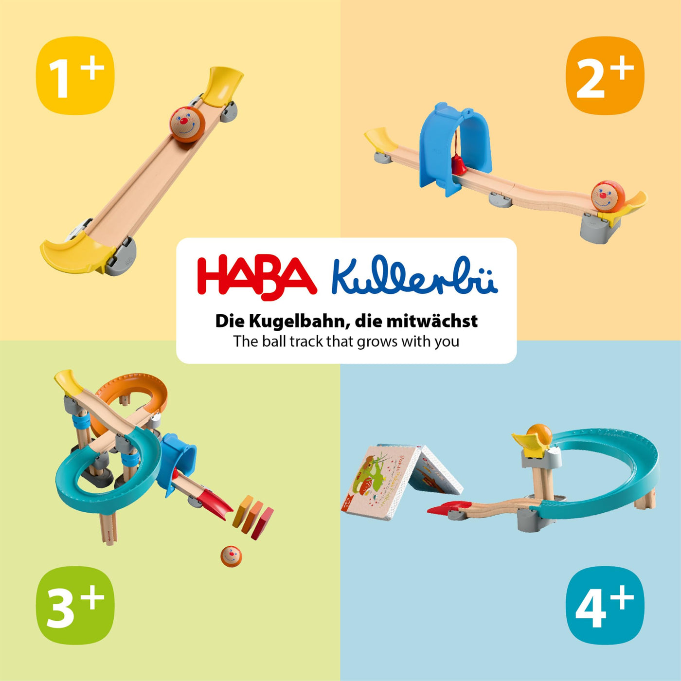 HABA Kullerbü Kugelbahn Step-by-Step – Cleveres Klicksystem für stabilen Spielspaß – Murmelbahn ab 12 Monaten – Kombinierbar mit Allen Kullerbü-Bahnen – 2012252001