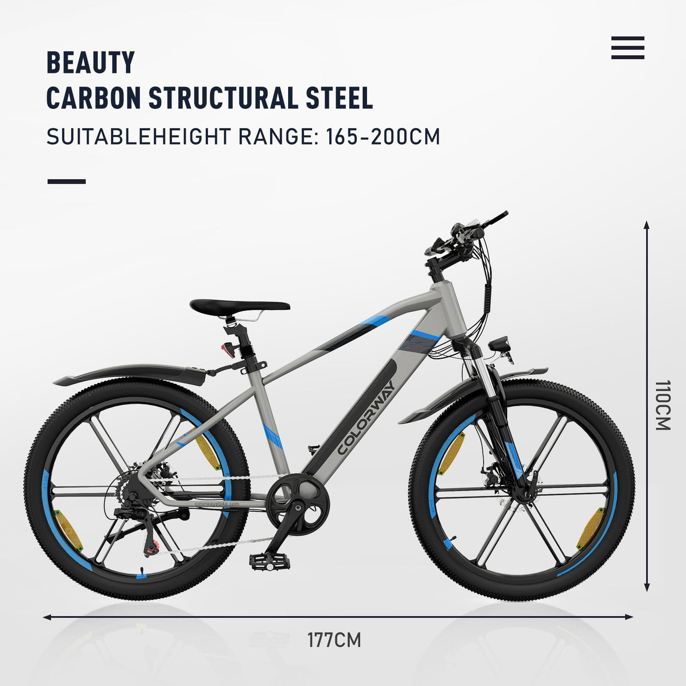 COLORWAY E Bike Herren Damen Elektrofahrräder 26 x 2,35 Zoll 250W Motor 36V 12Ah herausnehmbarer Akku EBike, Höchstgeschwindigkeit 25 km/h, E Mountainbike Ausdauer 35-90KM