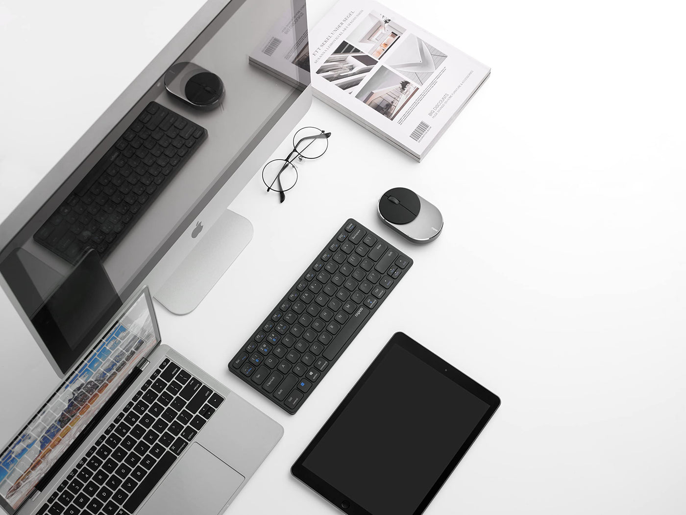 Rapoo E9600M kabellose Tastatur wireless Keyboard flaches Aluminium Design umweltfreundlicher wiederaufladbarer Akku DE-Layout QWERTZ PC & Mac - dark grey