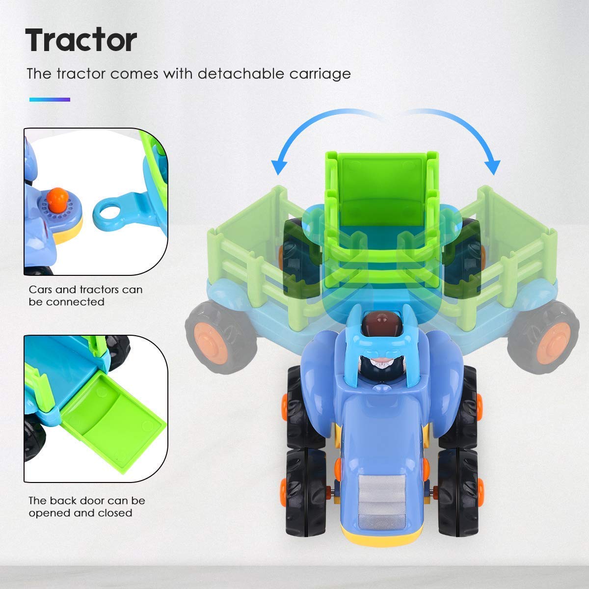 MOONTOY Baby Spielzeugauto Bagger Konstruktionsfahrzeuge Baufahrzeuge 4 in einem Set für Kinder, Traktor, Bulldozer, Kipper & Zementmischer