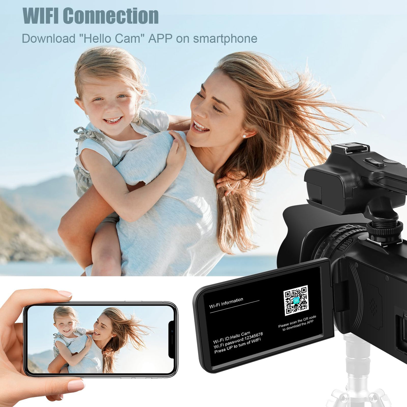 Videokamera 6K 64MP Camcorder 18X Digital Zoom Vlogging Camera for YouTube, 4.0" Touch Screen HD WiFi Videokamera mit 4500mAh Battery, 64G SD-Karte, Stabilizer, Microphone and Remote