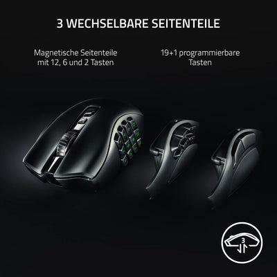 Razer Naga V2 Pro - Kabellose MMO-Gaming-Maus (HyperScroll Pro Rad, Anpassungsfähigkeit und Kontrolle, HyperSpeed Wireless, Focus Pro 30K Optischer Sensor, Optische Mouse Switches Gen-3) Schwarz