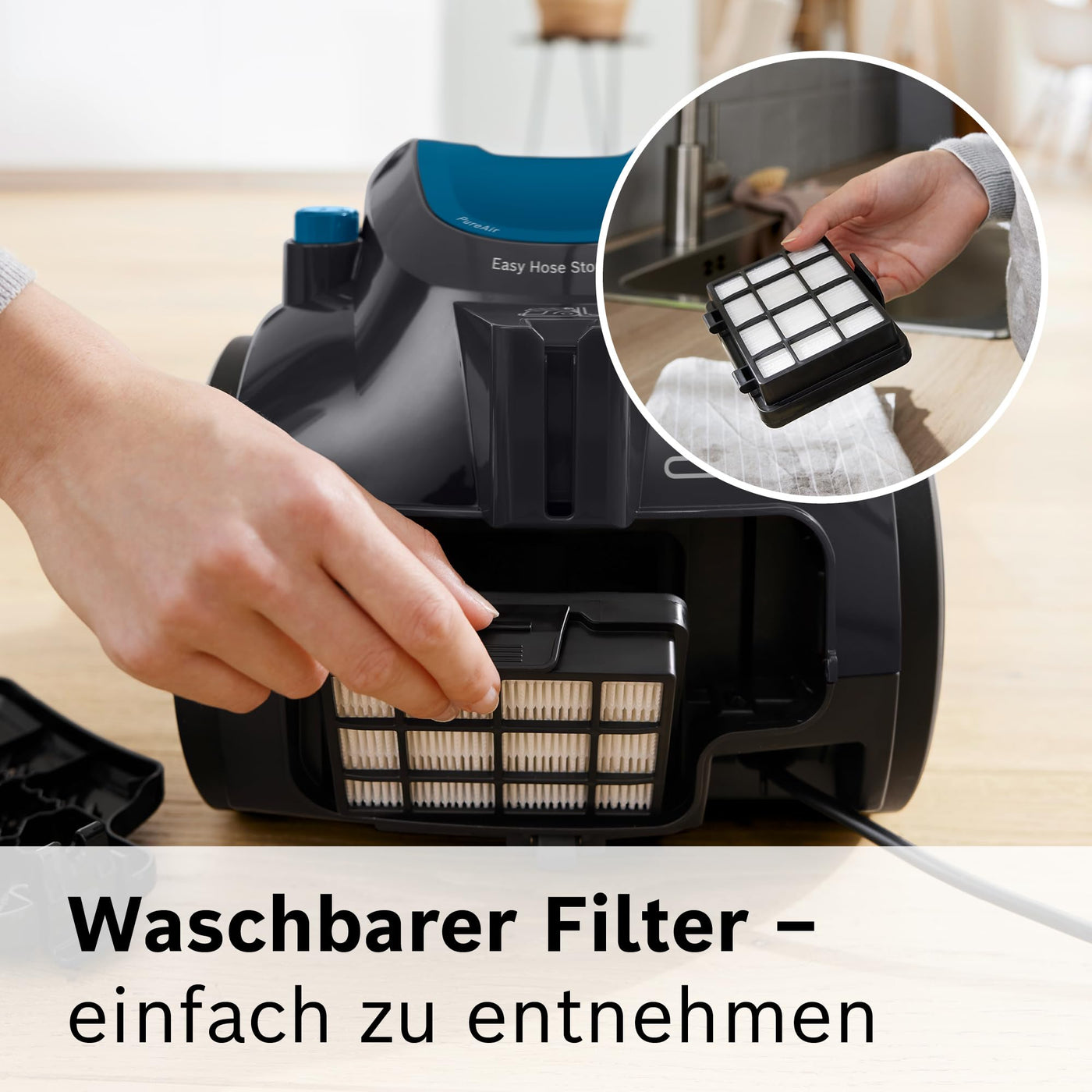 Bosch Staubsauger beutellos Clean´n Serie 2 BGC05A220A, Bodenstaubsauger, Bodendüse für Parkett, Teppich, Fliesen, Hygiene-Filter, langes Kabel, leise, leicht, 700 W, blau