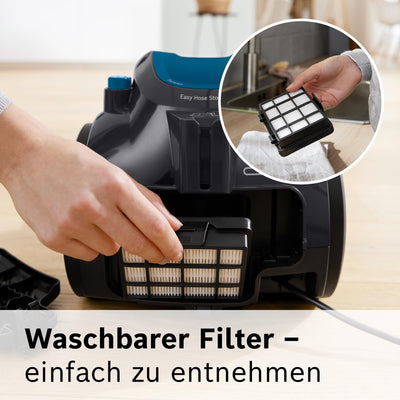 Bosch Staubsauger beutellos Clean´n Serie 2 BGC05A220A, Bodenstaubsauger, Bodendüse für Parkett, Teppich, Fliesen, Hygiene-Filter, langes Kabel, leise, leicht, 700 W, blau