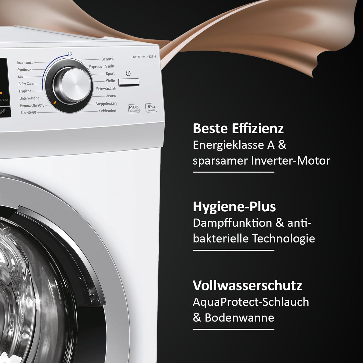 Haier SERIE 636 HW100-BP14636N I Frontlader Waschmaschine 10kg I Washing Machine mit A-Effizienz, 1.400 U/Min. & sparsamem Inverter-Motor I Inkl. Vollwasserschutz, Dampffunktion & Mengenautomatik