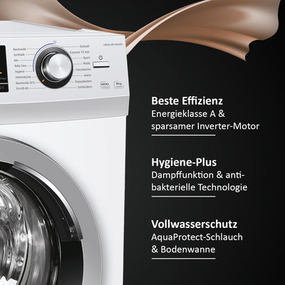 Haier SERIE 636 HW100-BP14636N I Frontlader Waschmaschine 10kg I Washing Machine mit A-Effizienz, 1.400 U/Min. & sparsamem Inverter-Motor I Inkl. Vollwasserschutz, Dampffunktion & Mengenautomatik