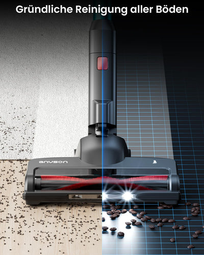 Anyson Akku Staubsauger,550W/45KPa Staubsauger Kabellos,60Min Laufzeit,Selbsttragendes Design, AkkuStaubsauger mit OLED-Display und Anti-Tangle-Bürste,Staubsauger für Teppiche,Hartböden und Tierhaare