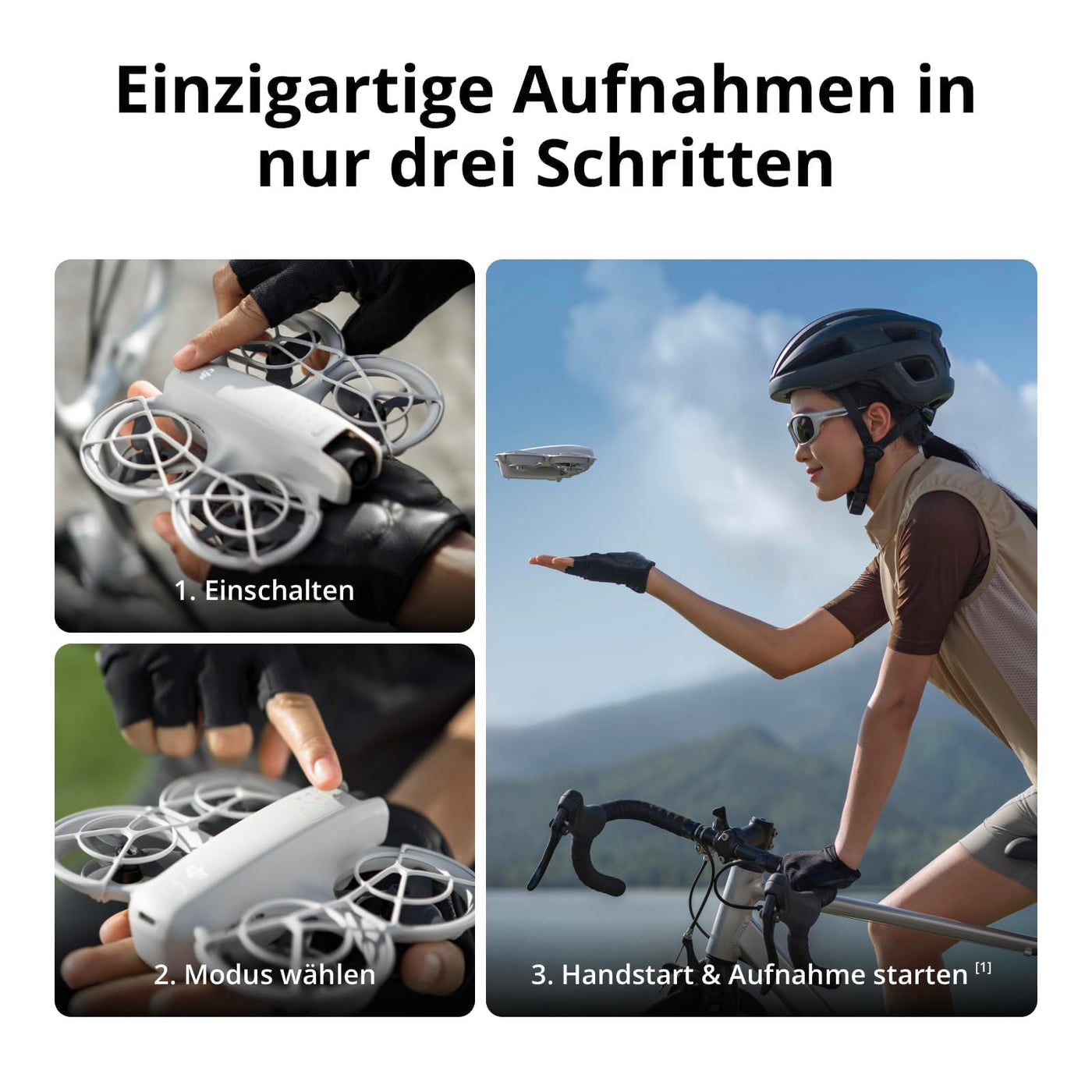 DJI Neo mit Zubehör, Mini Drohne mit Kamera 4K, 135g Selbstfliegende Drohne, Follow me funktion, Handstart, KI-Motivverfolgung, QuickShots (Ladestecker)