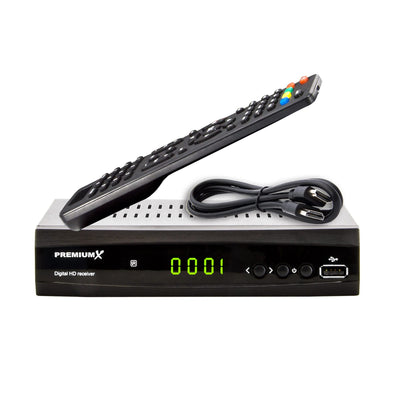 PremiumX Satelliten-Receiver HD 521 FTA Digital SAT TV-Receiver DVB-S2 FullHD HDMI SCART 2X USB Multimedia-Player, 12V Externe Netzteil