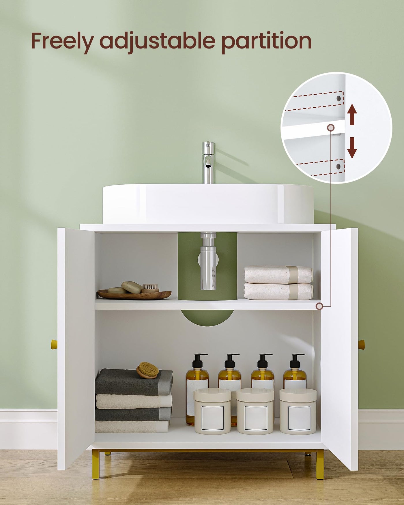 Hzuaneri Waschbeckenunterschrank, Unterschrank, Waschtischunterschrank, Badezimmerschrank mit 2 Türen, verstellbare Ablage, viel Stauraum, freistehend, Landhausstil, 30 x 60 x 63 cm, Weiß BC19103X