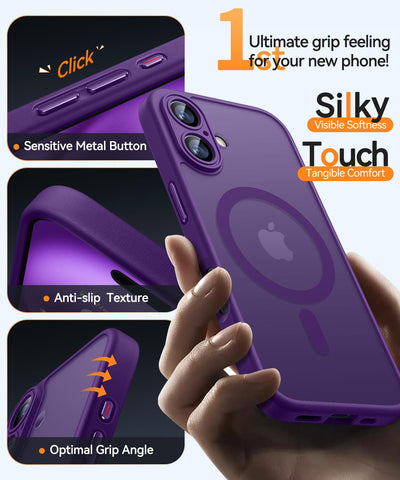 CANSHN für iPhone 16 Plus Hülle mit Kameraschutz für Magsafe (TOP Militärschutz & Magnetkraft) Extrem Haltbarkeit Hülle iPhone 16 Plus Case Stoßfest, Dunkelviolett