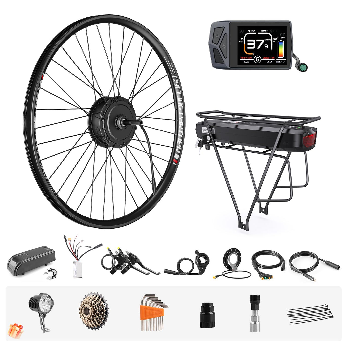 Varstrom 27,5 Zoll Ebike Umbausatz 36V 250W mit optionale Batterie und Display Elektrofahrrad Umbausatz mit 7-Gang Freilauf-Kassette für Freewheel Gearshife E-Bike Hinterrad Bürstenloser Motor