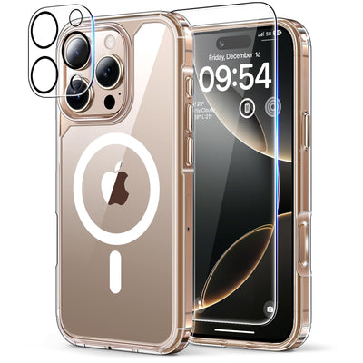 TAURI 5 in 1 für iPhone 16 Pro hülle, Handyhülle für iPhone 16 Pro Case, [Kompatibel mit MagSafe] [Vergilbt Nicht] Schlanke, Stoßfeste Telefon Hülle - Magnetisch Transparent