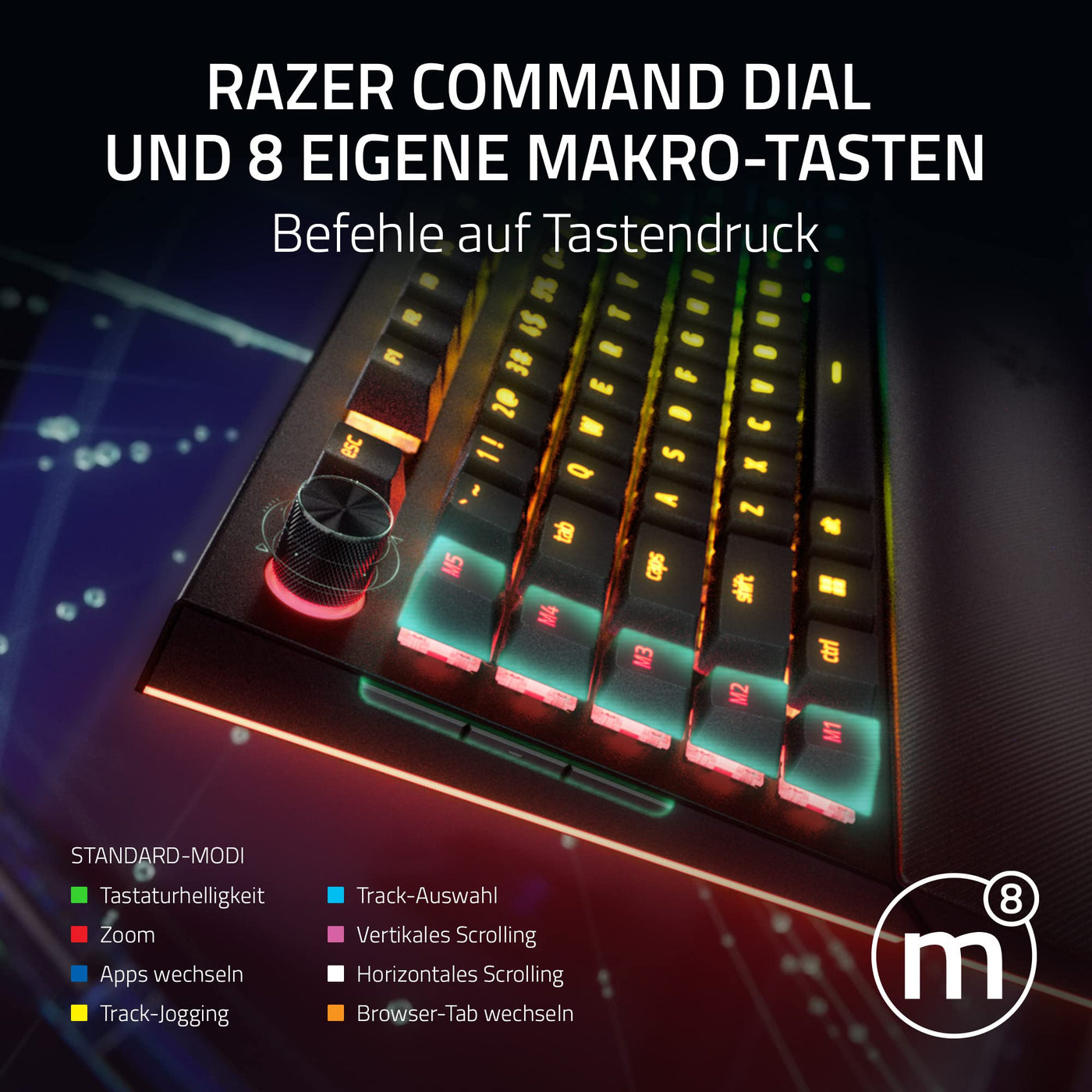 Razer BlackWidow V4 Pro (Green Switch) - Mechanische Gaming-Tastatur Snap Tap (Klickende Mechanische Switches, Befehlsrad und 8 Makro-Tasten, Multifunktionsrolle) QWERTZ DE-Layout | Schwarz