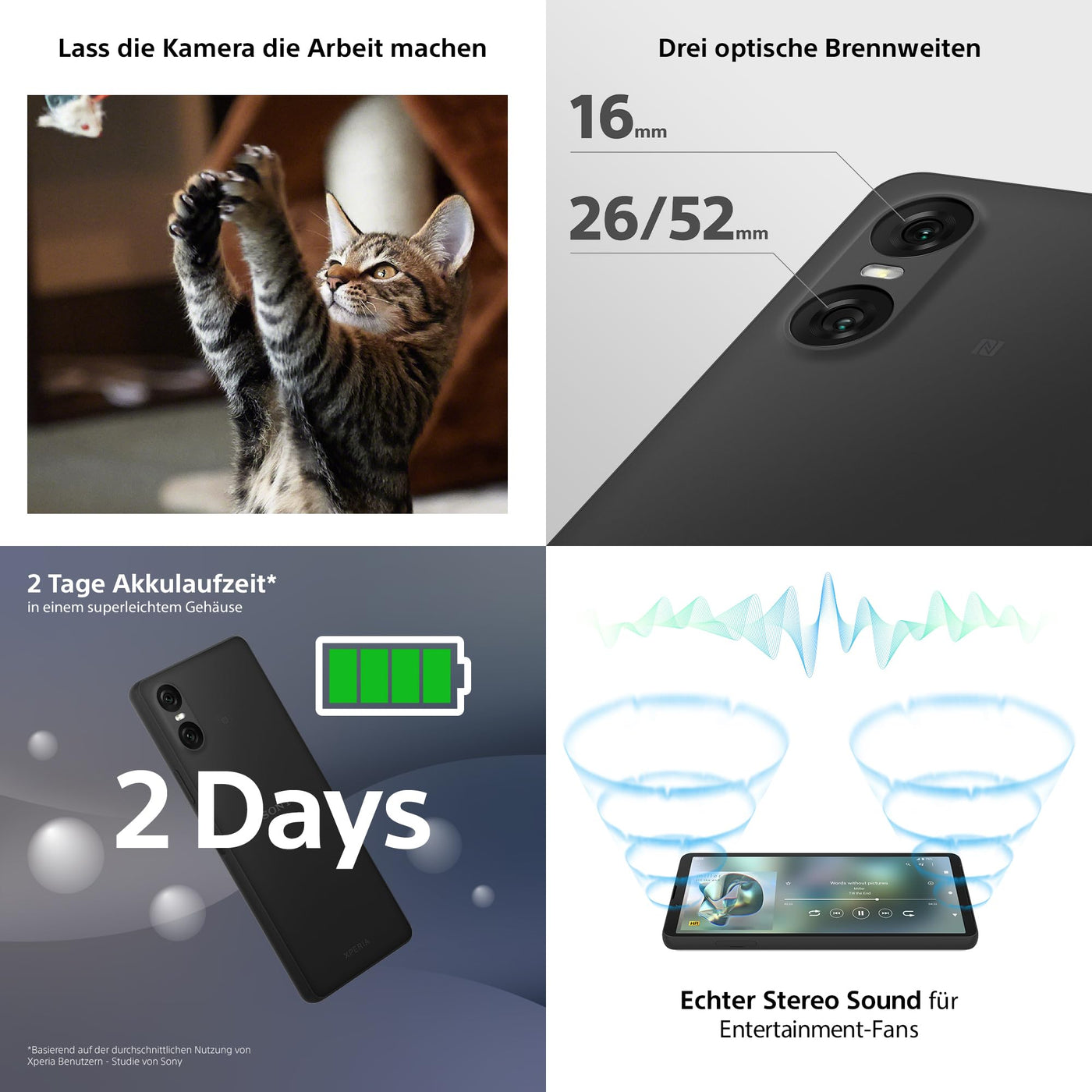 Sony Xperia 10 VI (5.000 mAh Akku, 6,1 Zoll 21:9 OLED, DREI optische Brennweiten, Leicht und kompakt, 3,5mm Audio, Android 14, IP65/68, Dual SIM, weiß, 24+12 Monate Garantie [Amazon Exklusiv]