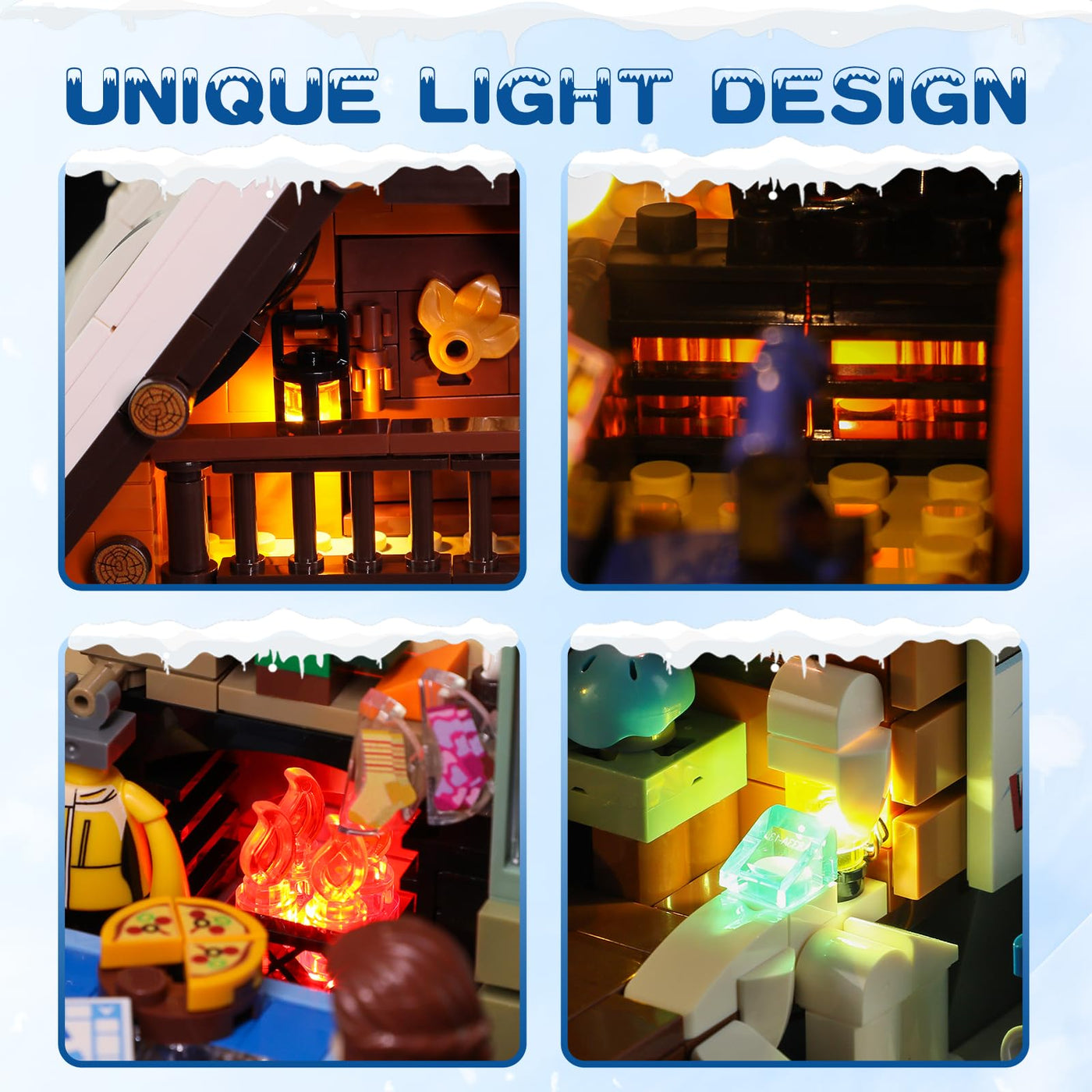 FUNWHOLE Christmas Ski House Building Blocks Set with LED Light, 2187 Pieces Ski Lodge Building Blocks Snow Hut Toy Modular Building Blocks Clamping Blocks for Adults and Teenagers