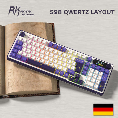 RK ROYAL KLUDGE S98 DE Mechanische Tastatur mit Smart Display & Knopf, Top Mount 96% Kabellose Mechanische Tastatur BT/2.4G/USB-C, Hot-Swap-fähige, Software-Unterstützung, 98 Tasten, QWERTZ