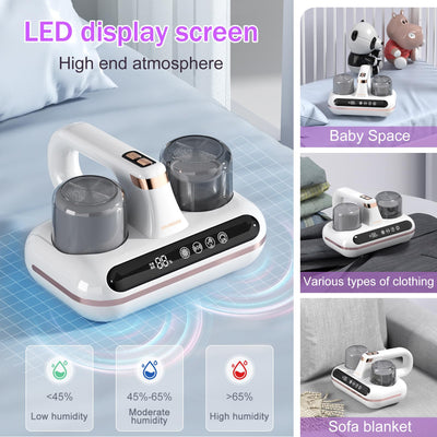 Yaasier Milbensauger für matratzen mit LED-Anzeige, 80000 RPM/Min Milbenstaubsauger mit UV-Licht und Staubmilben-Sensor, Antimilben-Staubsauger entfernt 99,9% für Matratze Sofa Bett