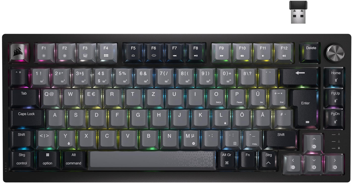 CORSAIR K65 Plus Wireless 75% RGB Hot-Swap-Fähige Mechanische Gaming-Tastatur - Vorgeschmierte MLX Red Linear Switches - Dual-Layer Sound Dampening - PBT Keycaps - QWERTZ DE - Schwarz