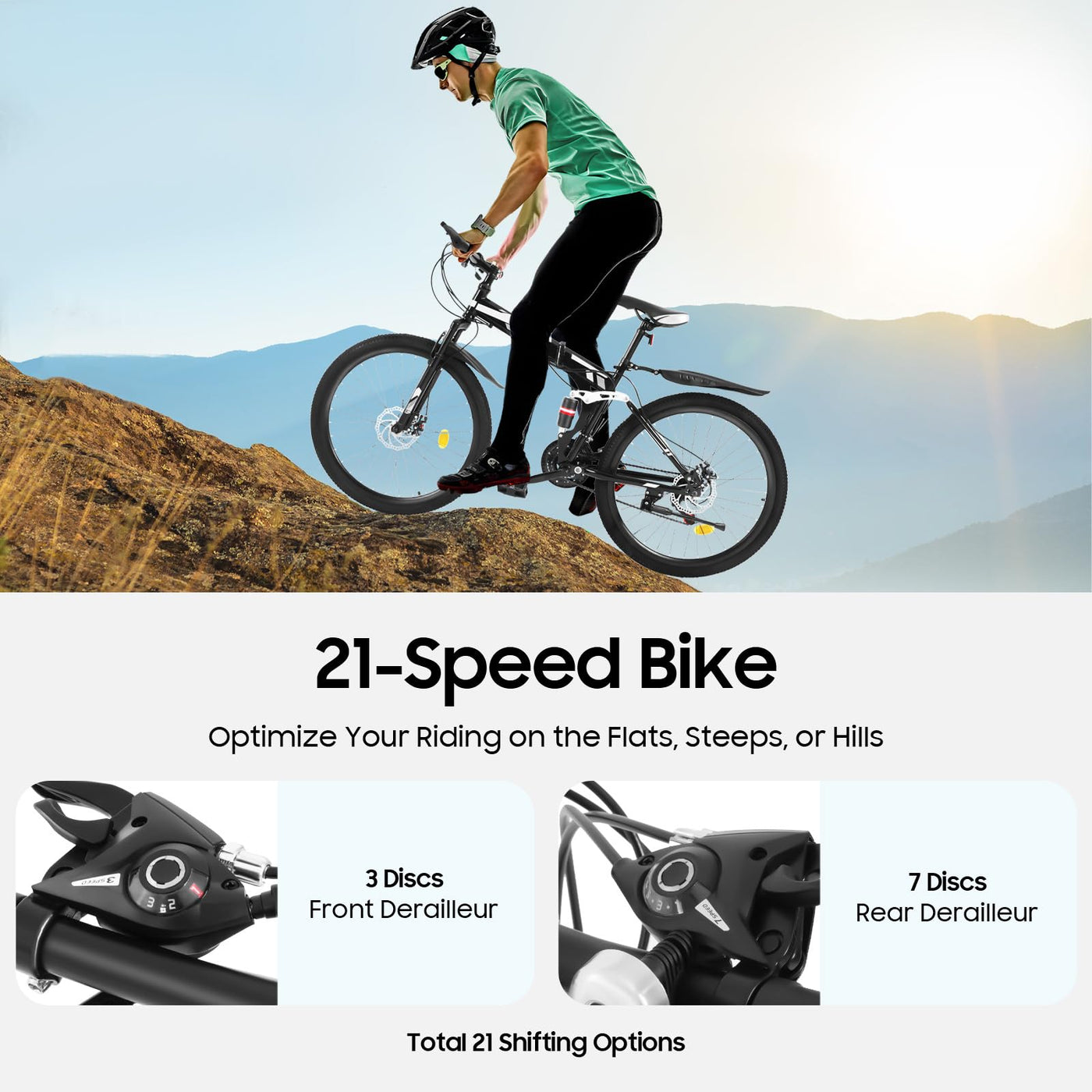 KumuJ 26 Zoll Mountainbike, 21 Gang Schaltung MTB Mountain mit Scheibenbremse Geschwindigkeits-Klapprad,Mountainbike mit Höhenverstellbar Sitz Fahrrad,für Herren und Damen (blau und weiß)