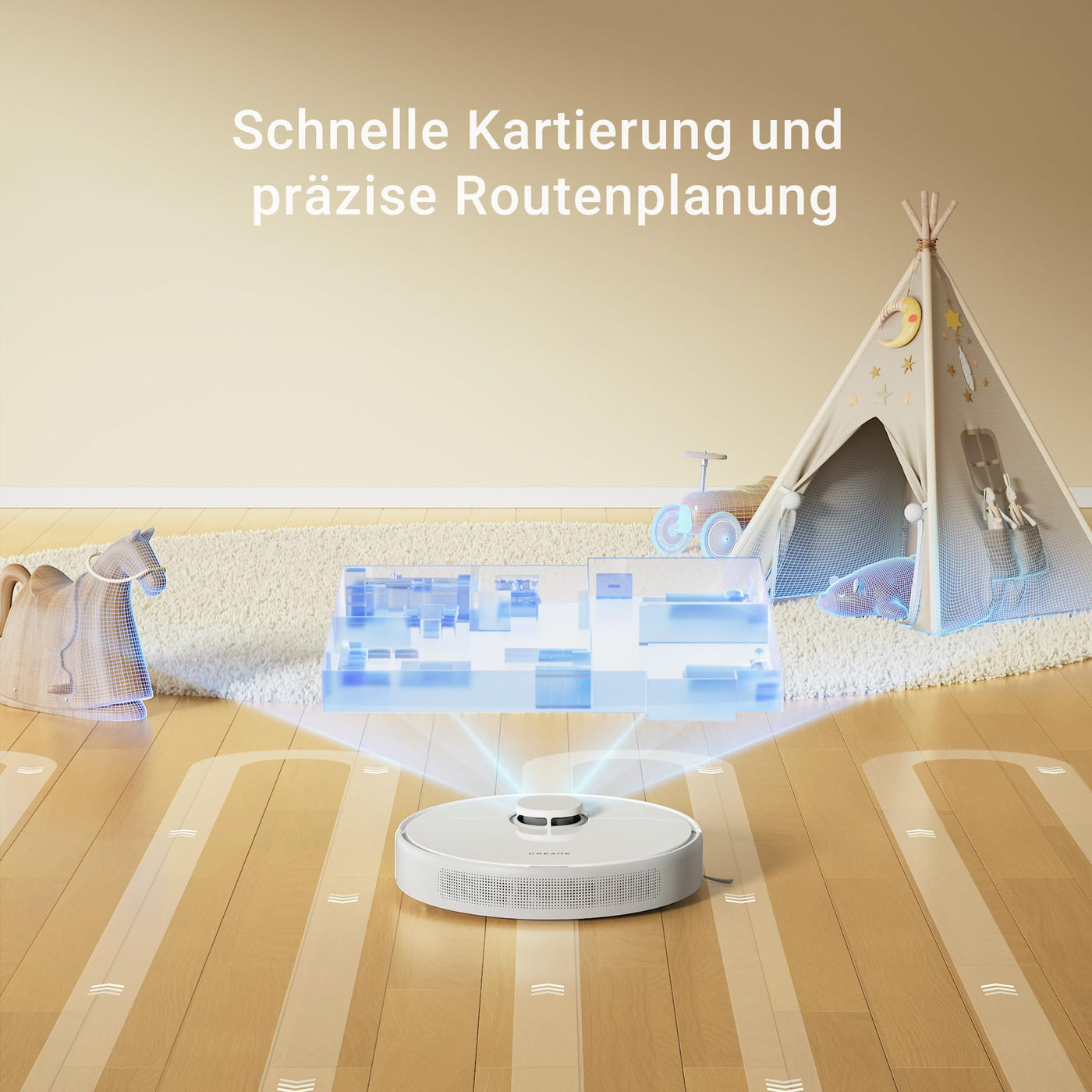 DREAME D9 Max Gen2 Staubsaugerroboter, 6000Pa Saugroboter mit Wischfunktion, Bewegliche Bürste, Karten für mehrere Böden, Ideal für Teppiche, Hartböden und Tierhaare, Weiß