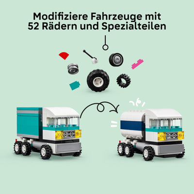 LEGO Classic Kreative Fahrzeuge, Bausteine-Set für Bunte Modellautos inkl. LKW, Polizeiauto und Baufahrzeuge, Baubare Spielzeug-Autos für Kinder, Geschenk für Jungs und Mädchen ab 5 Jahren 11036
