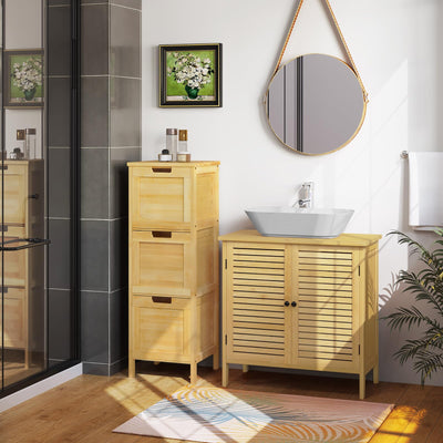 EUGAD Waschbeckenunterschrank, Badezimmer Unterschrank, aus natürlichem Material, Waschtischunterschrank, Badezimmerschrank mit 2 Lamellentüren 1 Verstellbarer Ablage, 60x60x30 cm