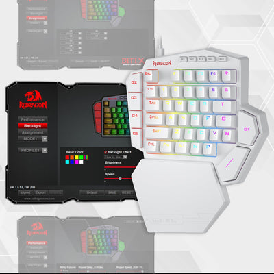 Redragon K585 DITI Einhändige mechanische RGB-Gaming-Tastatur, Typ-C-Profi-Gaming-Tastatur mit 7 integrierten Makrotasten, abnehmbare Handballenauflage, 42 Tasten (weiß, Blauer Schalter)