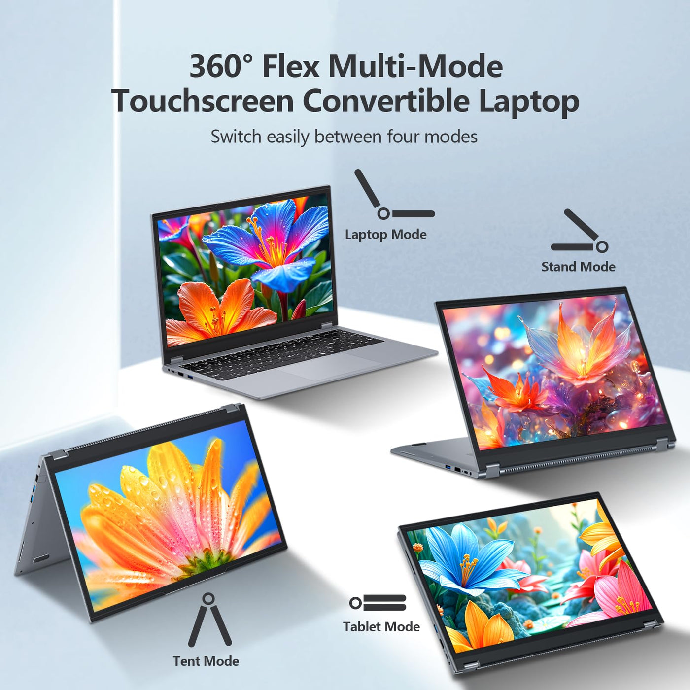 2 in 1 Laptop, 15,6 Zoll Laptop 16 GB RAM 512 GB SSD, Win 11 Pro Notebook Ryzen 3 3200U CPU, Touch-Screen 1920x1080, RJ45, Type-C, Mini-HDMI, Radeon Graphics GPU, Dünnes und Leichtes PC Computer