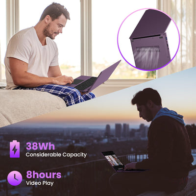 jumper Laptop 16 Zoll IPS 1920x1200, Intel N150(3,6 GHz), 16GB RAM 1TB SSD + 128GB eMMC Notebook, 2 Stereo-Lautsprecher, USB 3.0/Mini HDMI/38Wh Akku (Lila)