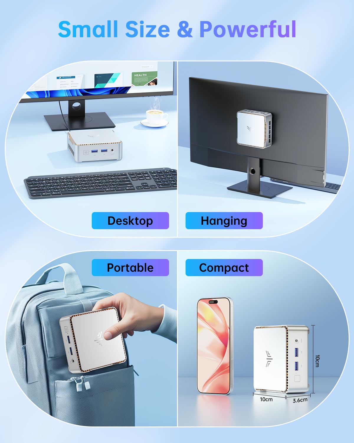 NiPoGi Mini PC Ιntel Alder Lake-N97(bis zu 3,6 GHz), 16 GB DDR4 512 GB M.2 SSD Mini Desktop Computer W-11, Dual-WiFi, HDMI 2.0, DP, 4K UHD Dual Display E2 Mini-PC mit VESA für Schule, Büro, Heim.