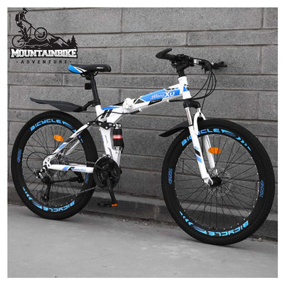 Wmmner 26 Zoll Mountainbike Für Erwachsene Männer Und Frauen, Doppelfederung Mountainbike Mit Scheibenbremsen, Faltbare High Carbon Stahlrahmen, Verstellbarer Sitz, Blaue Speiche, 27 Geschwindigkeit/B