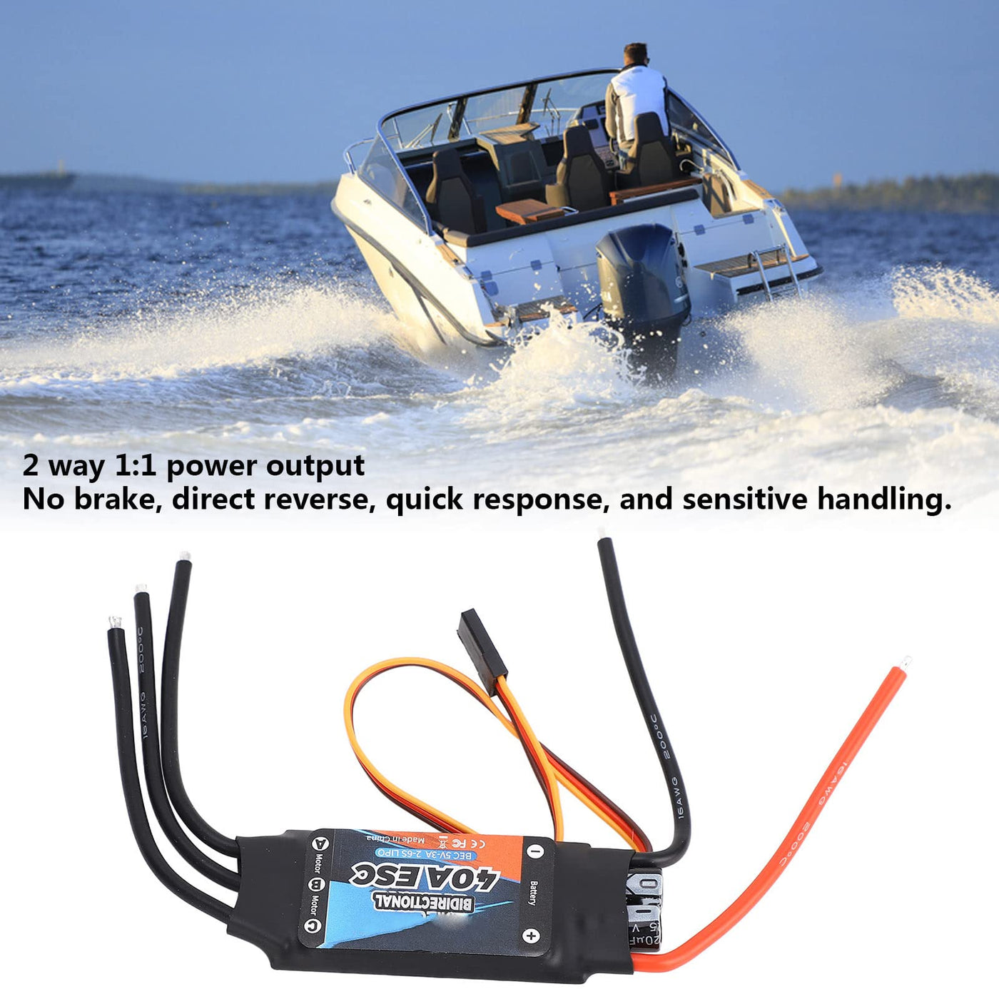 SUNGOOYUE 40A Bidirektionaler Bürstenloser ESC, 2‑6S Elektrischer Geschwindigkeitsregler für RC-Car-Boote