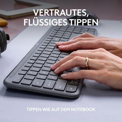 Logitech Signature Slim MK950 for Business kabelloses Tastatur-Maus-Set, leises Tippen, sicherer Empfänger, Bluetooth, weltweit Zertifiziert, Windows/Mac/Chrome/Linux, DEU QWERTZ-Layout, Grafit