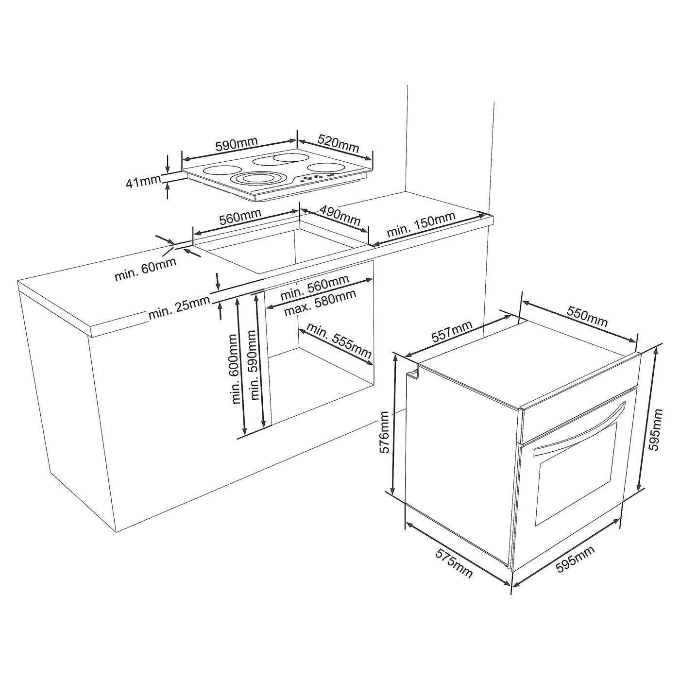 Telefunken ECH65A-B2 Einbauherd-Set | Elektro-Herd-Kochfeld-Kombination | Backofen mit Grill und Umluft | Rahmenloses Glaskeramik-Kochfeld mit 4 Zonen | 65 Liter | 60 cm | Edelstahl