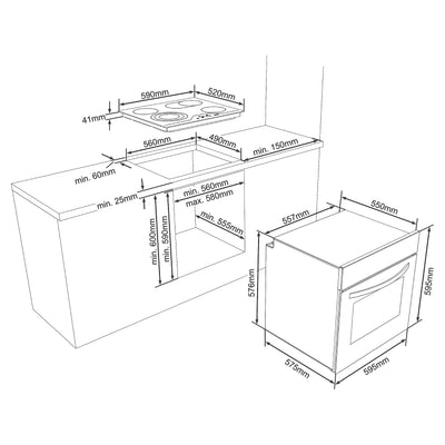 Telefunken ECH65A-B2 Einbauherd-Set | Elektro-Herd-Kochfeld-Kombination | Backofen mit Grill und Umluft | Rahmenloses Glaskeramik-Kochfeld mit 4 Zonen | 65 Liter | 60 cm | Edelstahl