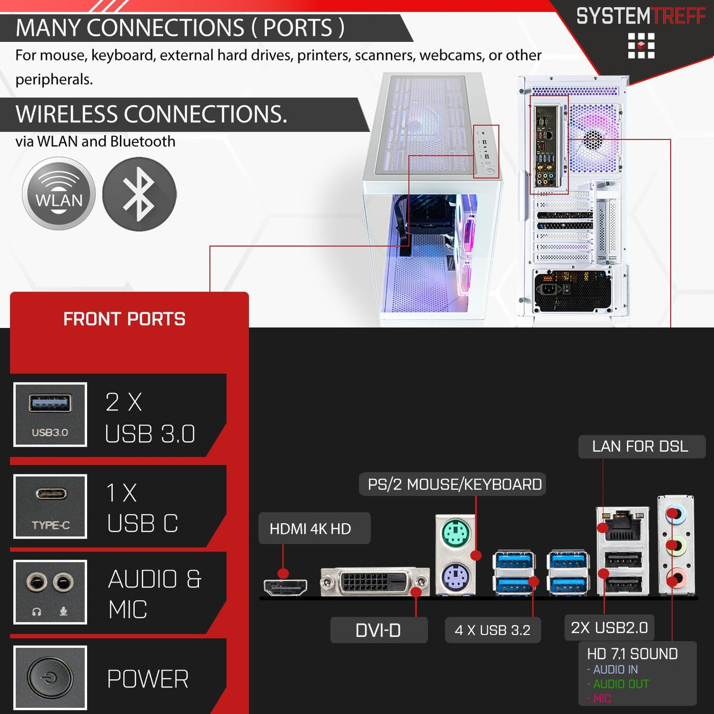SYSTEMTREFF Basic Gaming PC weiß AMD Ryzen 5 5600 6x4.4GHz | Nvidia RTX 3050 8GB DX12 | 1TB M.2 NVMe | 16GB DDR4 RAM | WLAN Desktop Computer Rechner für Gamer, Zocker & Streamer