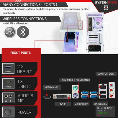 SYSTEMTREFF Basic Gaming PC weiß AMD Ryzen 5 5600 6x4.4GHz | Nvidia RTX 3050 8GB DX12 | 1TB M.2 NVMe | 16GB DDR4 RAM | WLAN Desktop Computer Rechner für Gamer, Zocker & Streamer