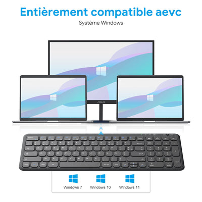 OMOTON Kabellose Tastatur, 2,4 GHz, AZERTY-Tastatur, leise, für Windows 10/8/7, PC, Computer, kabellose USB-Tastatur mit Ziffernblock, ultradünn, Schwarz